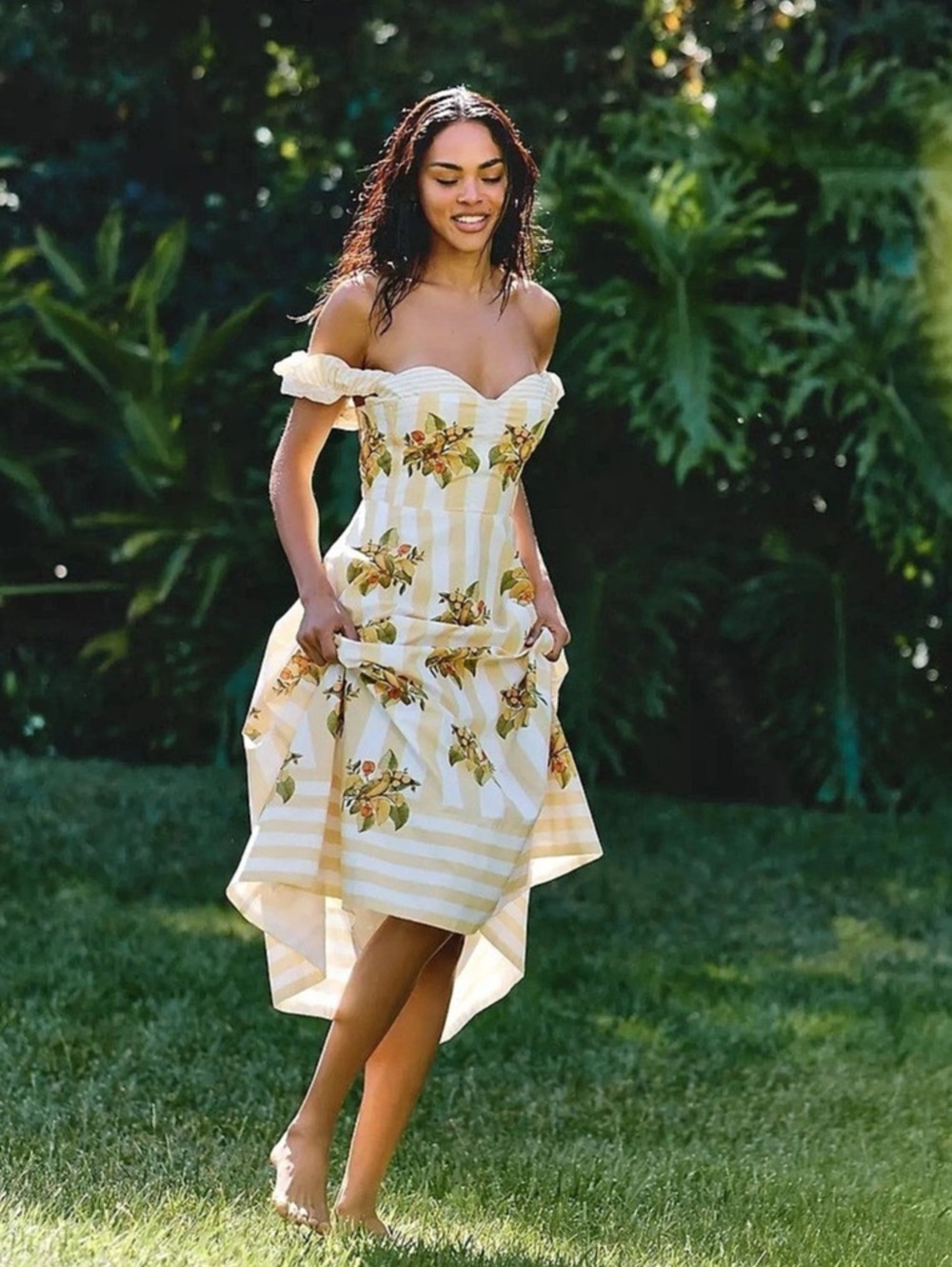 Farm Rio Lemon Birds Midi Dress